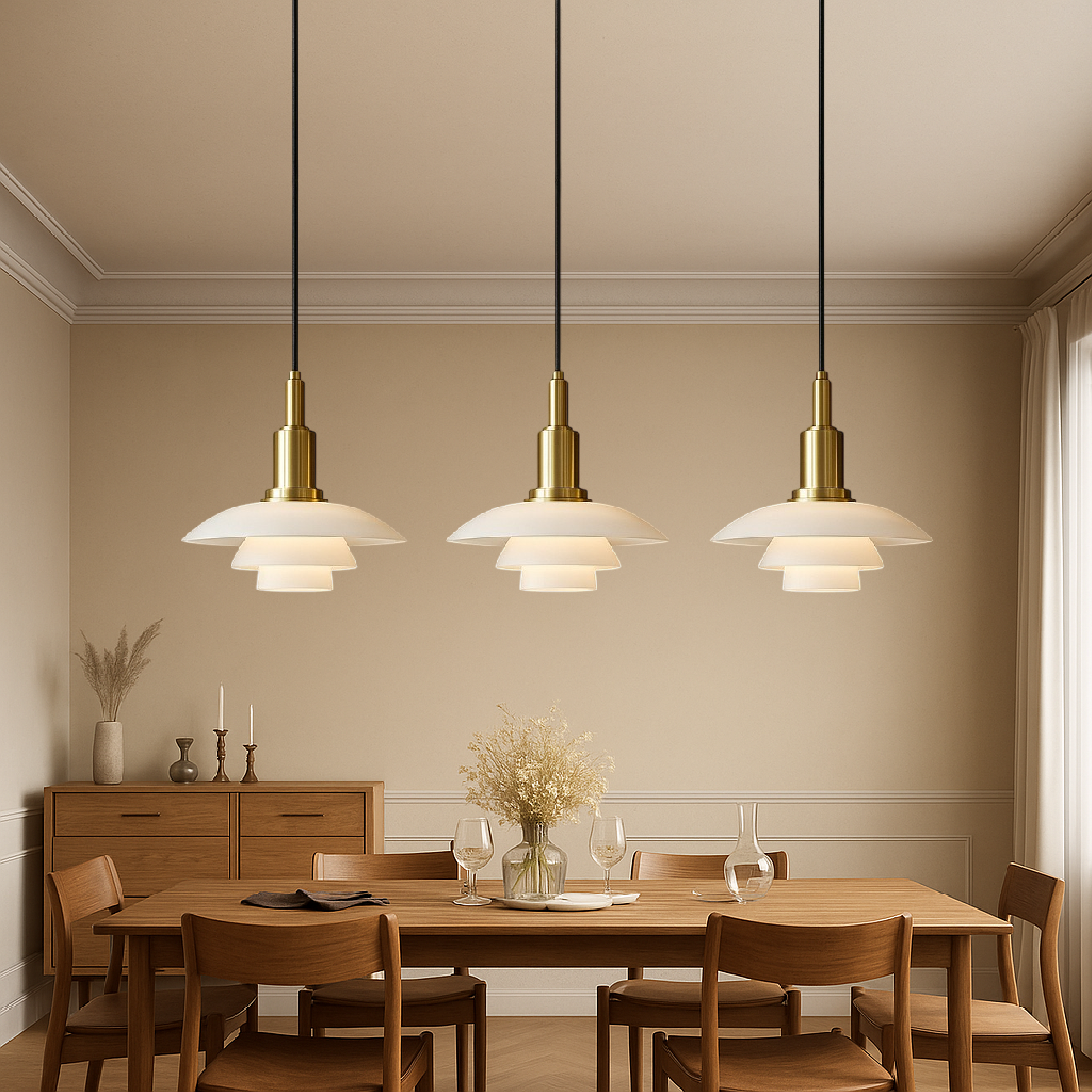 Deense design hanglamp 2/3 koppen glas metaal goud eetkamer keuken eiland Scandinavisch minimalistisch | Sansoti