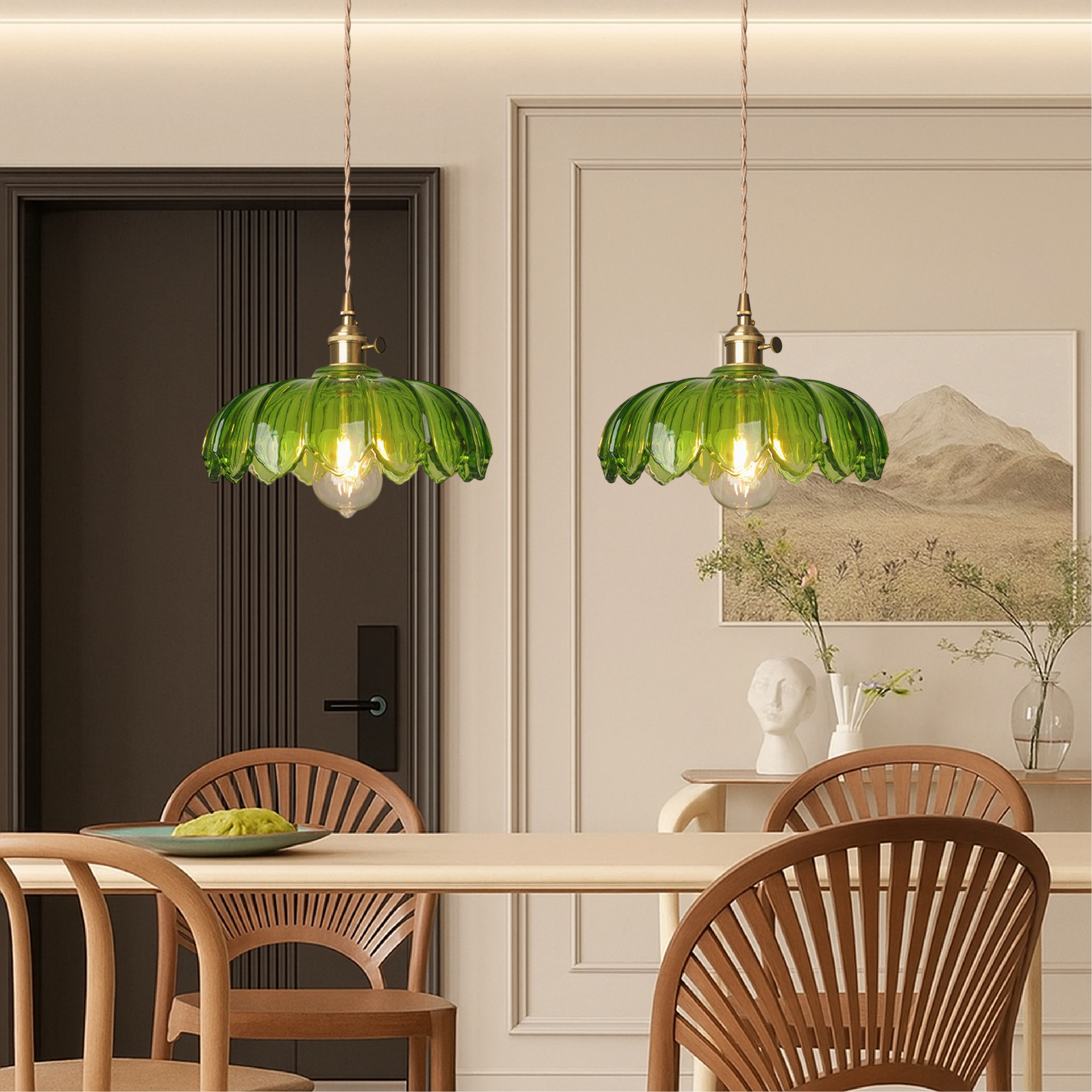 Glas-Blumen-Pendelleuchte Glas Messing grün Esszimmer Vintage Design Küchenbeleuchtung E27 verstellbar modern klassisch | Restfield