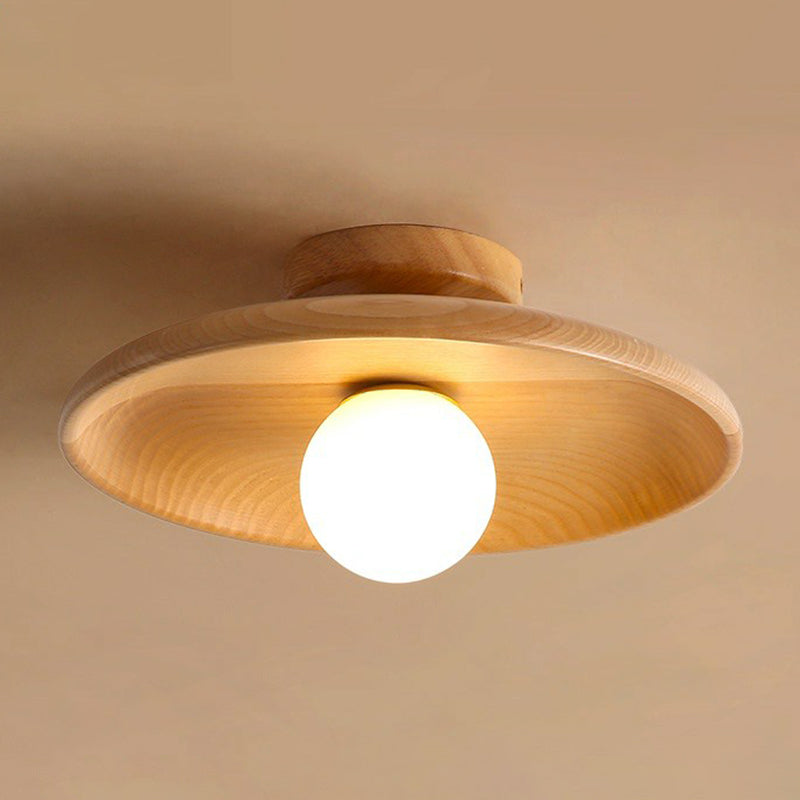 Houten Plafondlamp Minimalistisch Komvormig 28cm Bruin 1 Lichtpunt Semi-Flush Scandinavische Verlichting Hal Gang Keuken | Sansoti