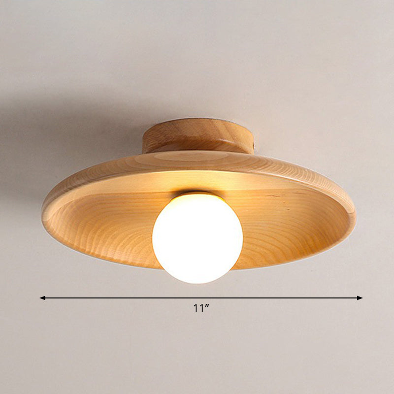Houten Plafondlamp Minimalistisch Komvormig 28cm Bruin 1 Lichtpunt Semi-Flush Scandinavische Verlichting Hal Gang Keuken | Sansoti