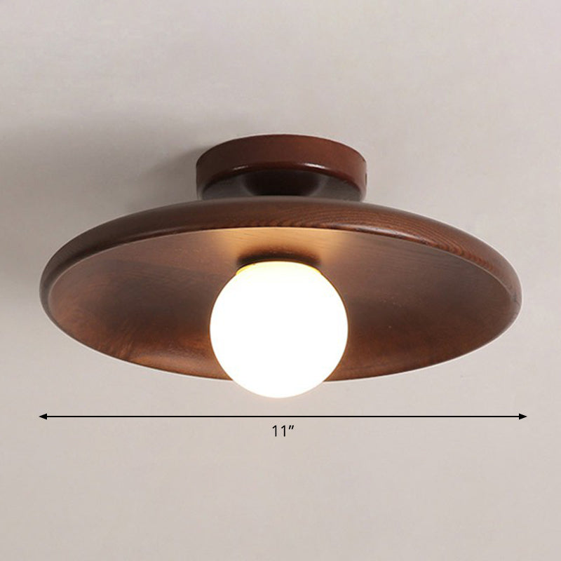 Houten Plafondlamp Minimalistisch Komvormig 28cm Bruin 1 Lichtpunt Semi-Flush Scandinavische Verlichting Hal Gang Keuken | Sansoti