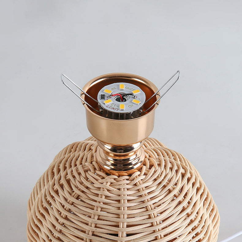 Rattan Tischlampe Plissee Schirm USB 5W Schlafzimmer Nachttisch Skandinavisch Boho Stimmungslicht Rattan Schreibtisch Leselampe | Restfield