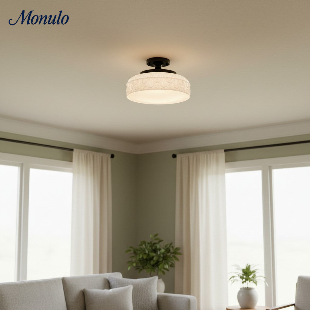 Geribbelde Glazen Plafondlamp met Metalen Armatuur – Minimalistische Verlichting voor Slaapkamer en Gang | Sansoti