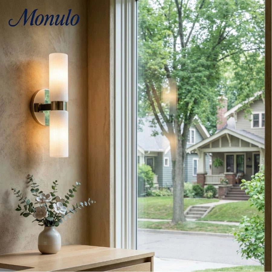Wandlamp met dubbele geribbelde glazen buizen – hedendaagse wandverlichting voor hal en entree | Sansoti