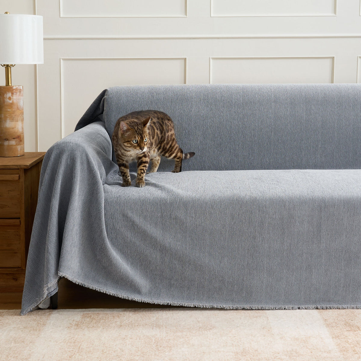 Fischgrätstruktur Sofabezug Haustierfreundlich Wasserabweisender Möbelschutz Textilgewebe Sofa Cover | Sansoti