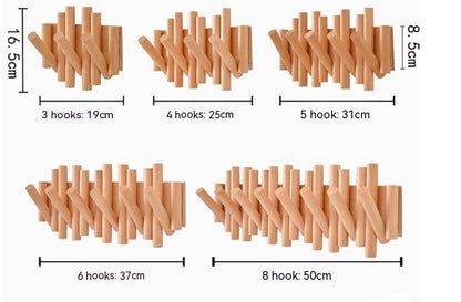 Wandkapstok met Intrekbare Haken – Natuurlijk Hout – Minimalistisch Design – Klap-in Systeem | Sansoti