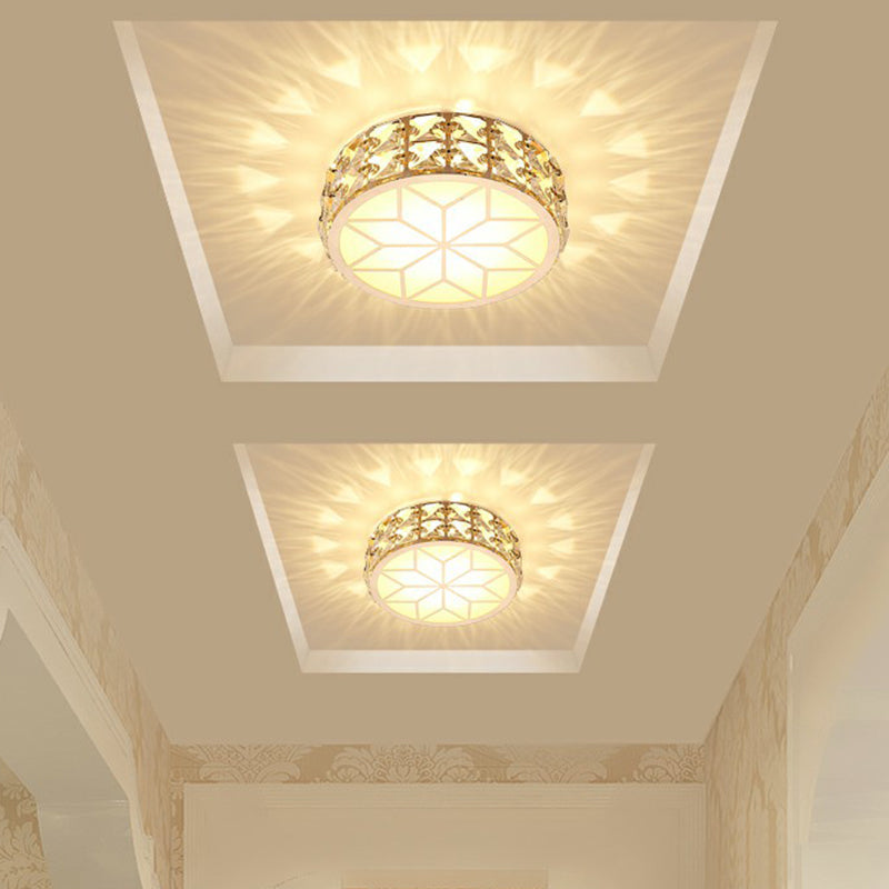 Runde Kristall-Deckenleuchte LED Einbauleuchte Champagnergold 15–20 cm Flur Diele Schlafzimmer moderne Luxusbeleuchtung | Sansoti