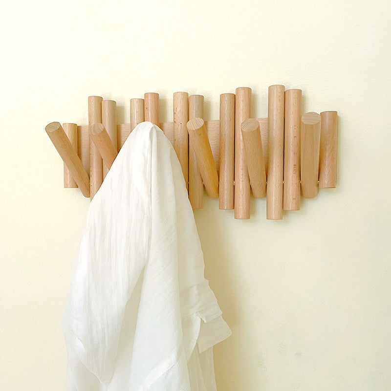 Wandkapstok met Intrekbare Haken – Natuurlijk Hout – Minimalistisch Design – Klap-in Systeem | Sansoti