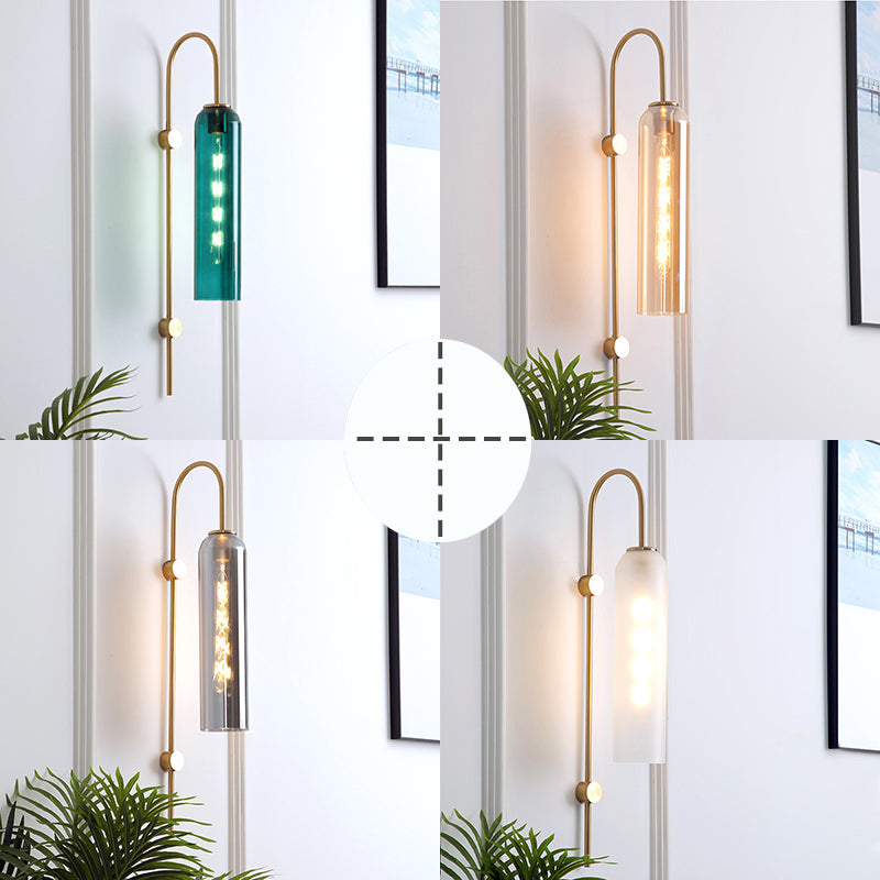 Mid-Century Wandlamp Metalen Zwanenhals met Geribbelde Glazen Kap | Sansoti
