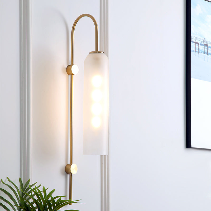 Mid-Century Wandlamp Metalen Zwanenhals met Geribbelde Glazen Kap | Sansoti