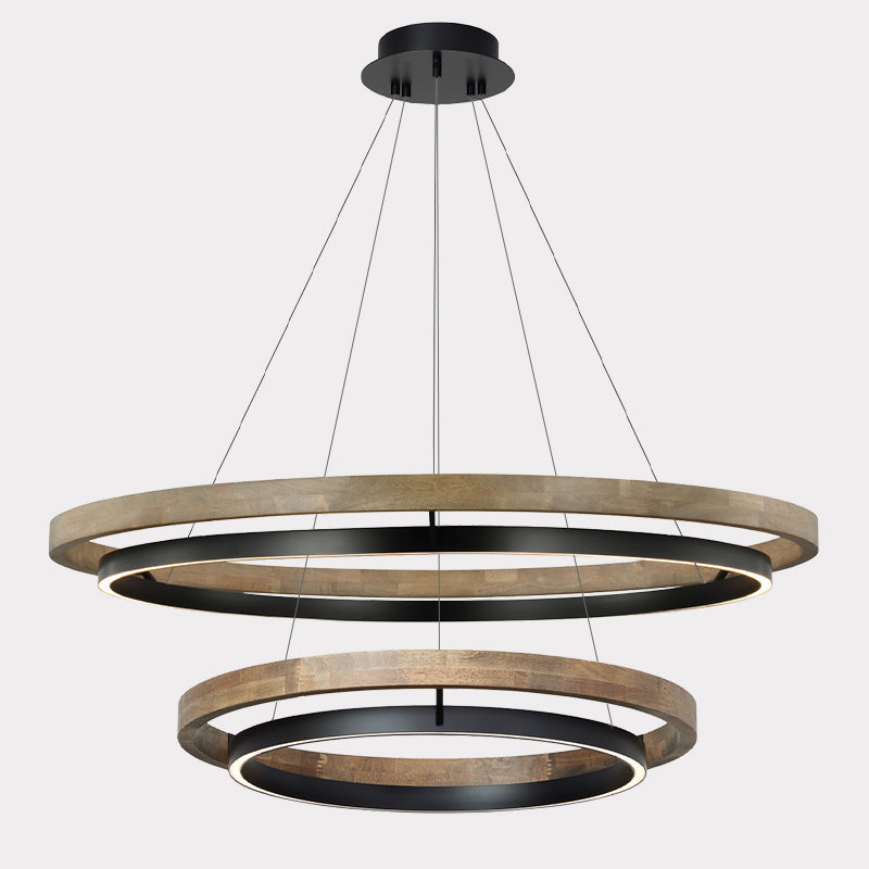 Holz-Ring-Kronleuchter LED Eingebaut Warmweiß Dimmbar Esszimmer Wohnzimmer Deckenlampe Modern Bauernhaus | Restfield