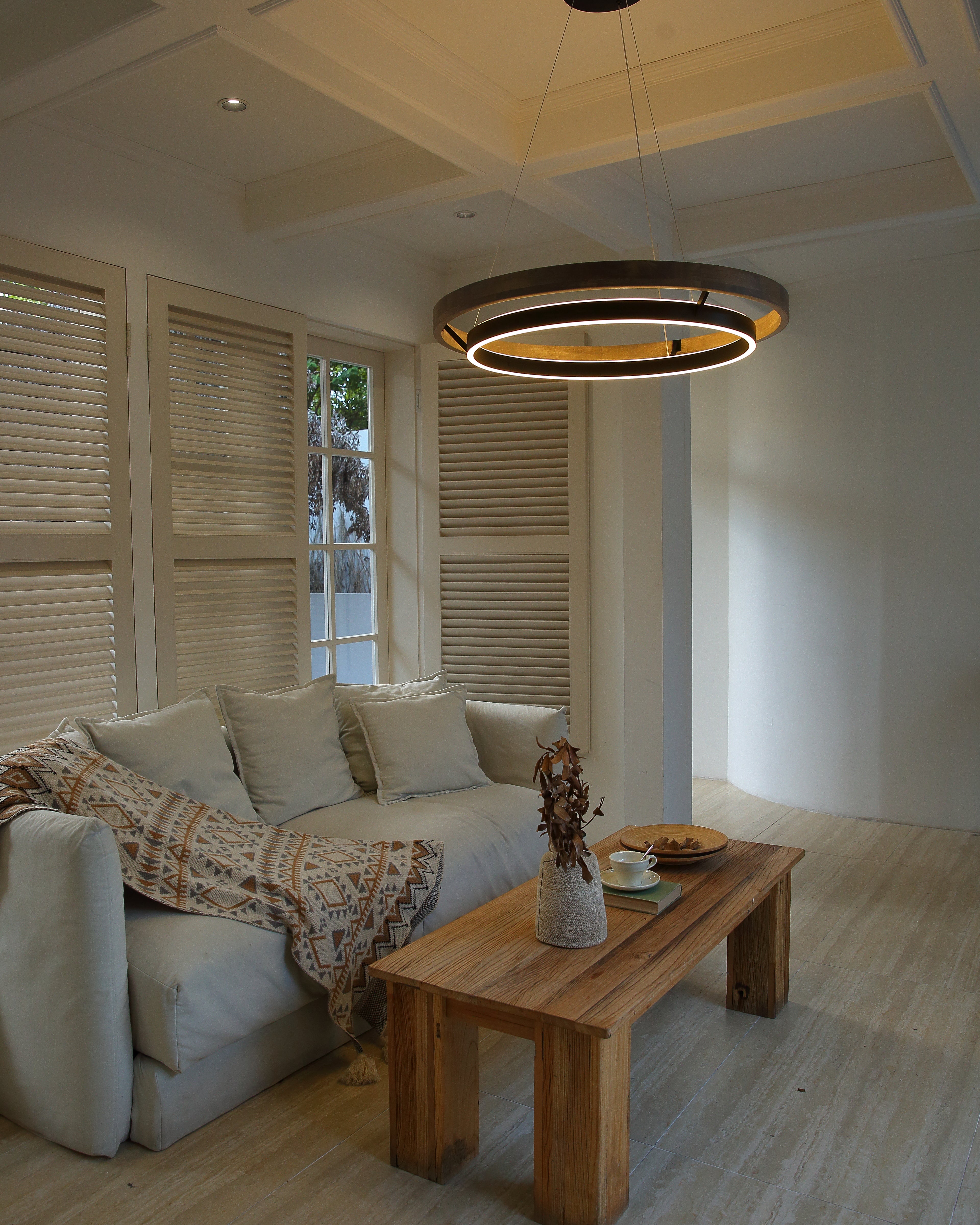 Holz-Ring-Kronleuchter LED Eingebaut Warmweiß Dimmbar Esszimmer Wohnzimmer Deckenlampe Modern Bauernhaus | Restfield
