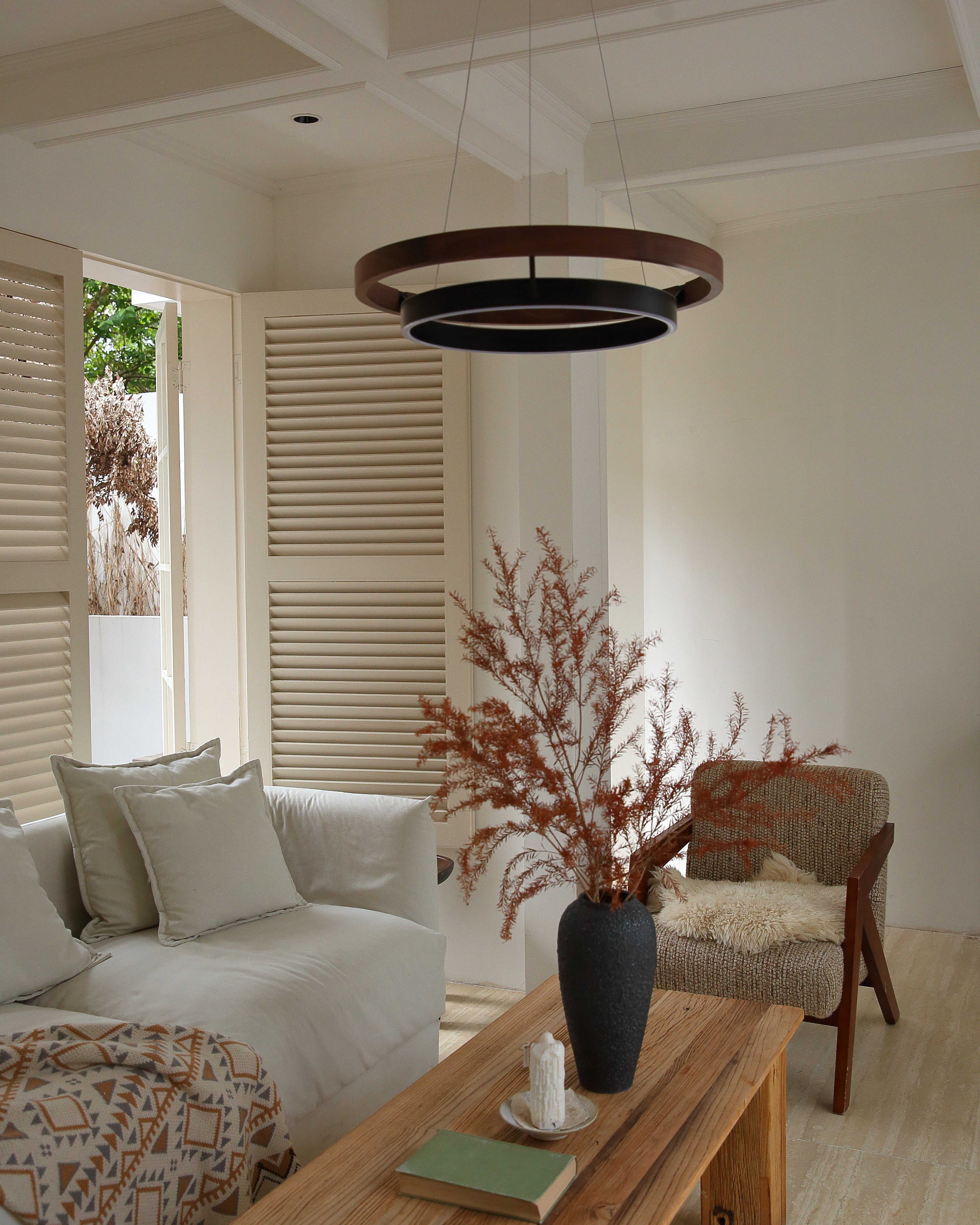 Holz-Ring-Kronleuchter LED Eingebaut Warmweiß Dimmbar Esszimmer Wohnzimmer Deckenlampe Modern Bauernhaus | Restfield