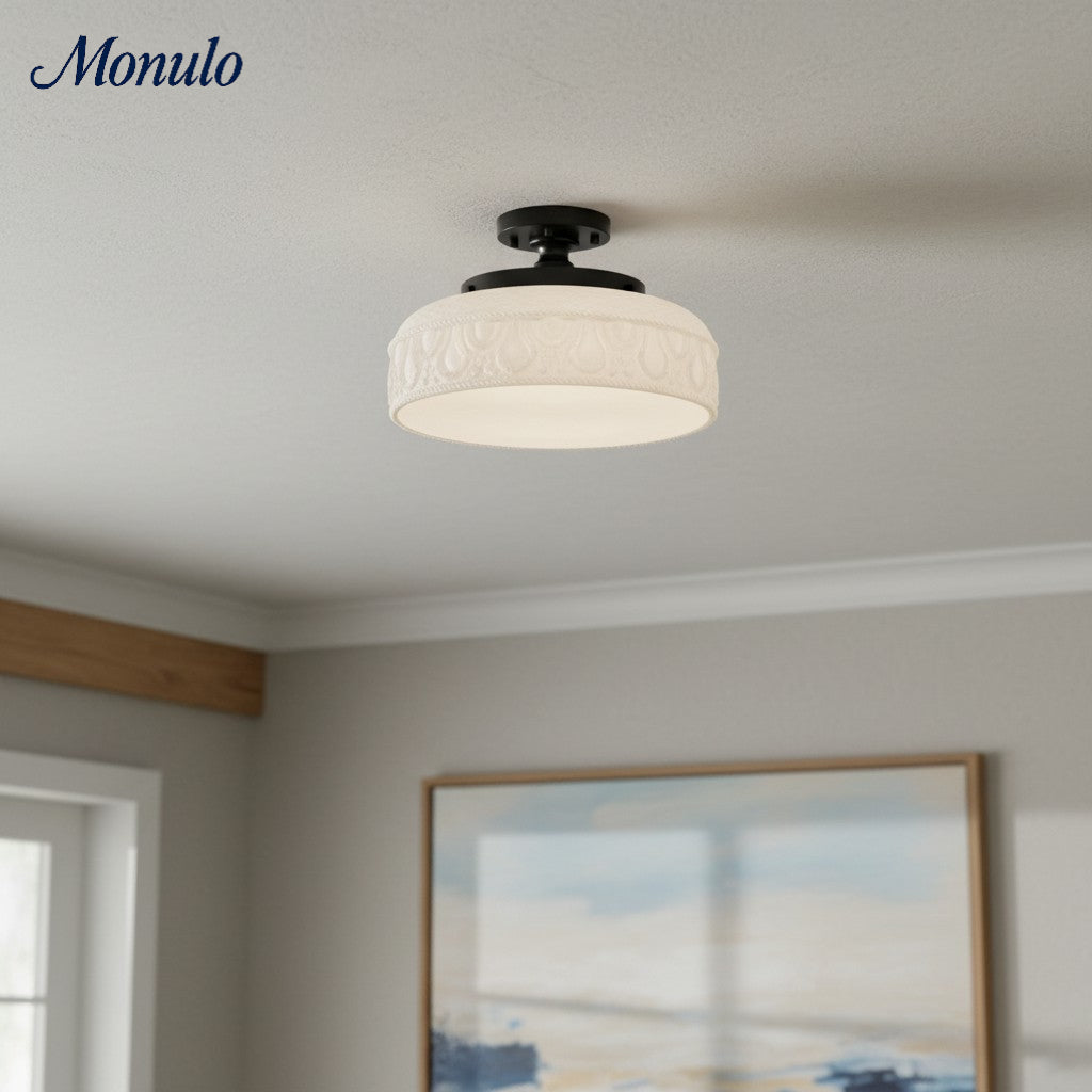 Geribbelde Glazen Plafondlamp met Metalen Armatuur – Minimalistische Verlichting voor Slaapkamer en Gang | Sansoti