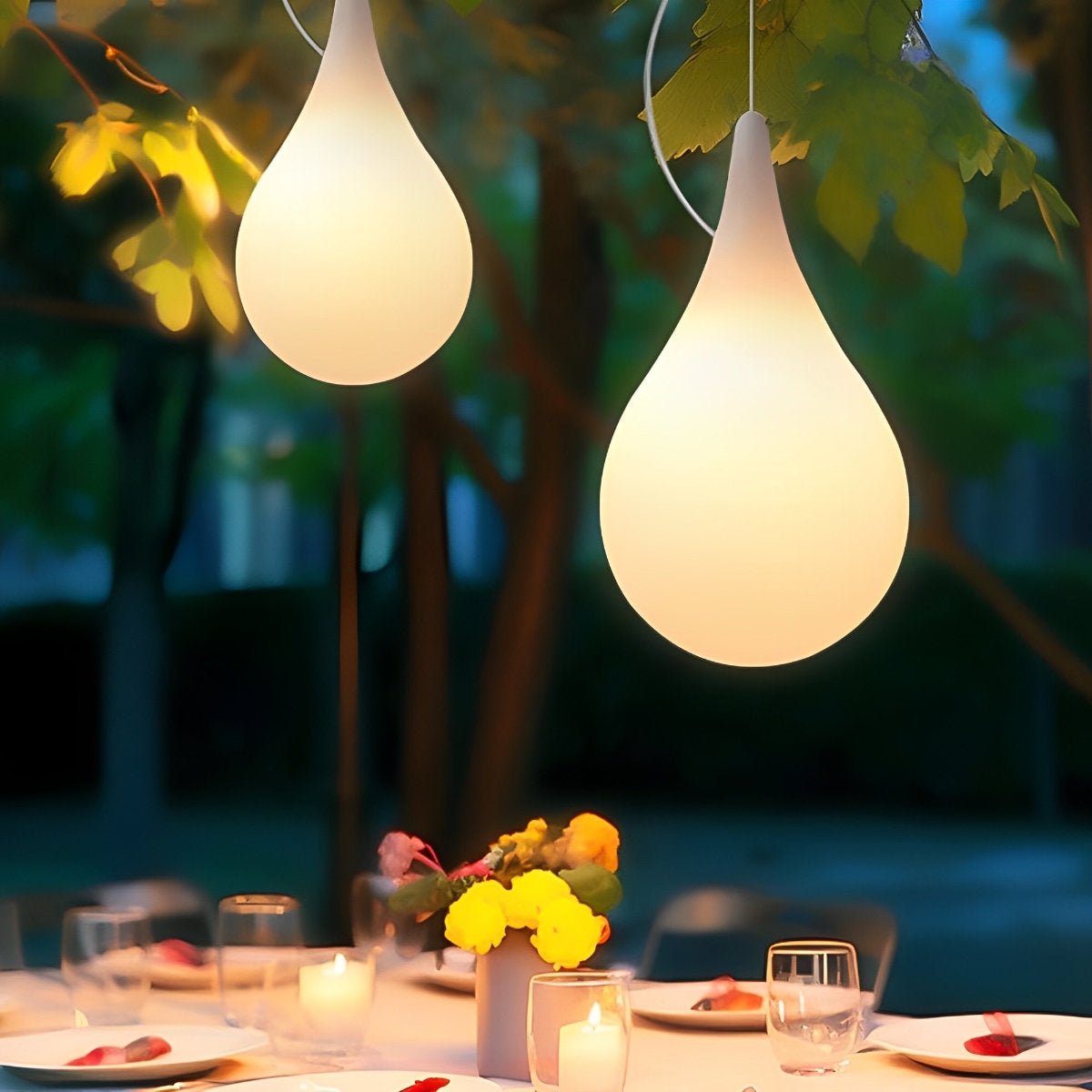 Buitenlamp Druppel Hanglamp Plastic Wit IP65 Tuin Terras LED Warm Wit Buiten Hangende Lamp Patio | Sansoti