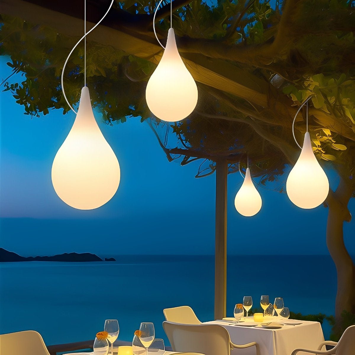 Buitenlamp Druppel Hanglamp Plastic Wit IP65 Tuin Terras LED Warm Wit Buiten Hangende Lamp Patio | Sansoti