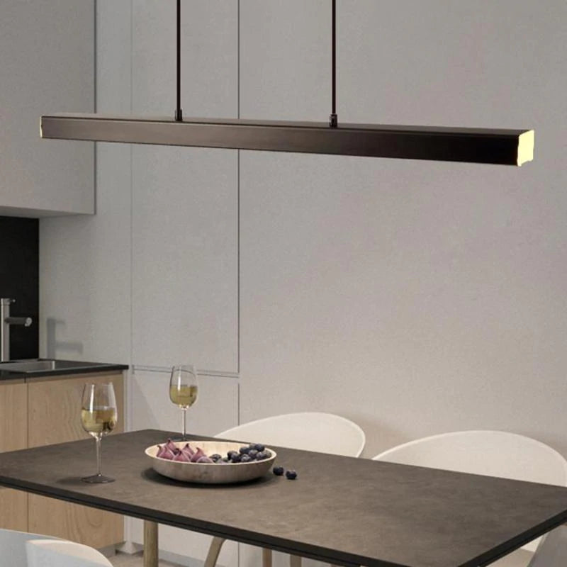 Hanglamp Rechthoekig LED Dimbaar Zwart Bruin Metaal Acryl Eettafel Woonkamer 80-150cm | Sansoti