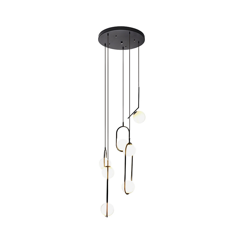 Glazen Bolkroonluchter – Zwart Metalen Hanglamp met Meerdere Glazen Bollen voor Trappenhuis, Eetkamer, Woonkamer | Sansoti