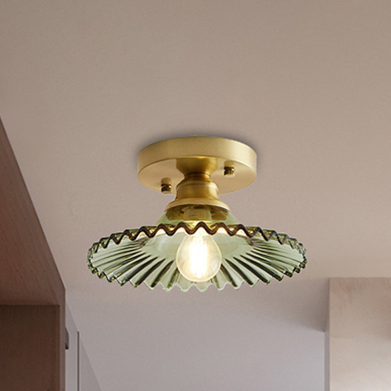 Industriële Plafondlamp met Geribbeld Glas – Groen of Helder – Ø22cm Retro Semi-Flush voor Woonkamer | Sansoti