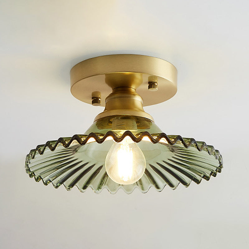 Industriële Plafondlamp met Geribbeld Glas – Groen of Helder – Ø22cm Retro Semi-Flush voor Woonkamer | Sansoti