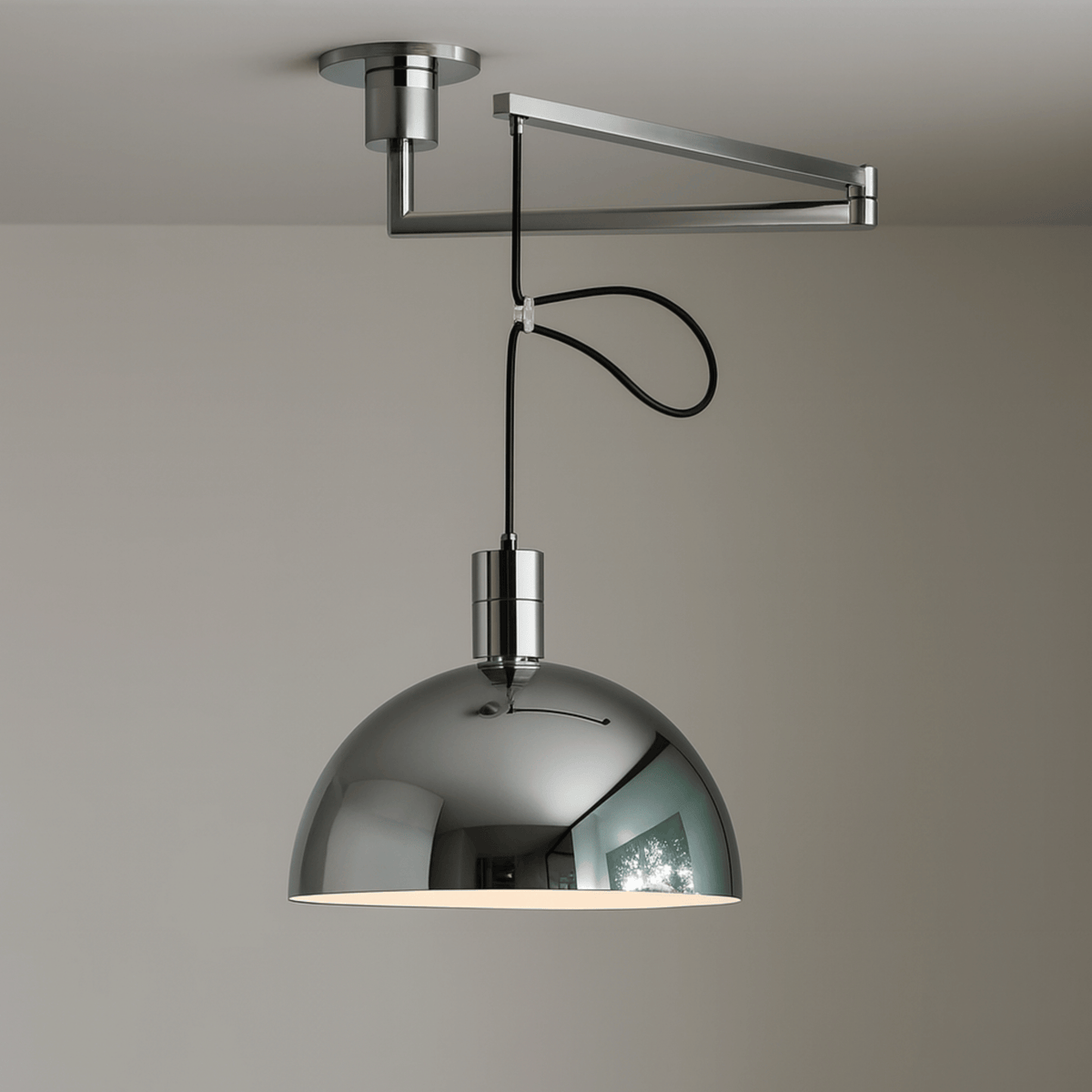 Adjustable Pendant Light with Swing Arm Chrome Metal 35cm Dimmable Scandinavian Design Kitchen Dining Room Living Room | Sansoti