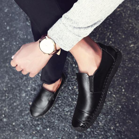 Mocassins en cuir, résistants à l’eau, confortables, décontractés, chaussures pour femme et homme, différentes tailles, noirs, à enfiler | Sansoti