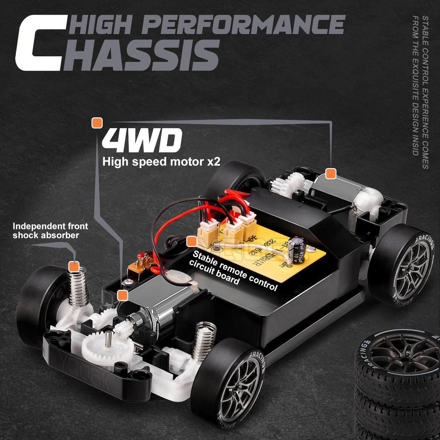 RC drift auto 1:24 4WD grijs met verlichte wielen afstandsbediening extra banden driftauto speelgoed auto usb oplaadbaar | Sansoti