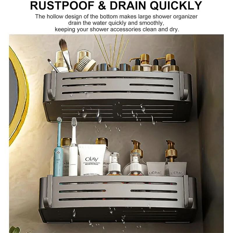 Zelfklevend Aluminium Wandrek Badkamer Organizer Zonder Boren Roestvrij Opbergplank Douche Handdoekhouder | Sansoti