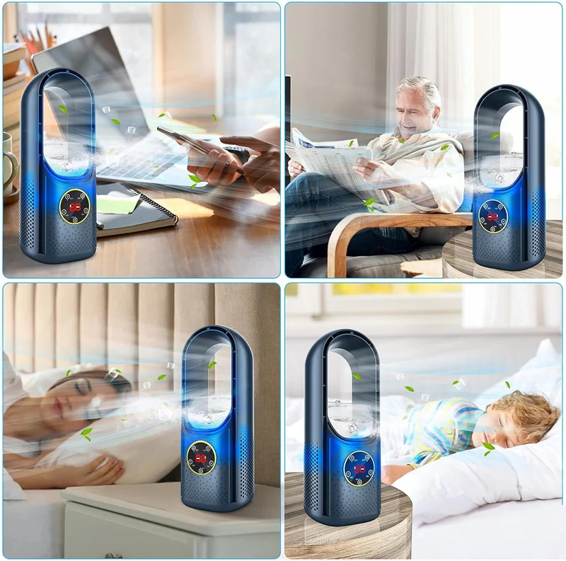 Portable Bladeless Humidifier with Quiet Operation for Home and Office – Compact USB Cooling Fan with 6 Speeds and Timer – Energy-Saving Personal Air Conditioner for Workplace and Bedroom | Sansoti