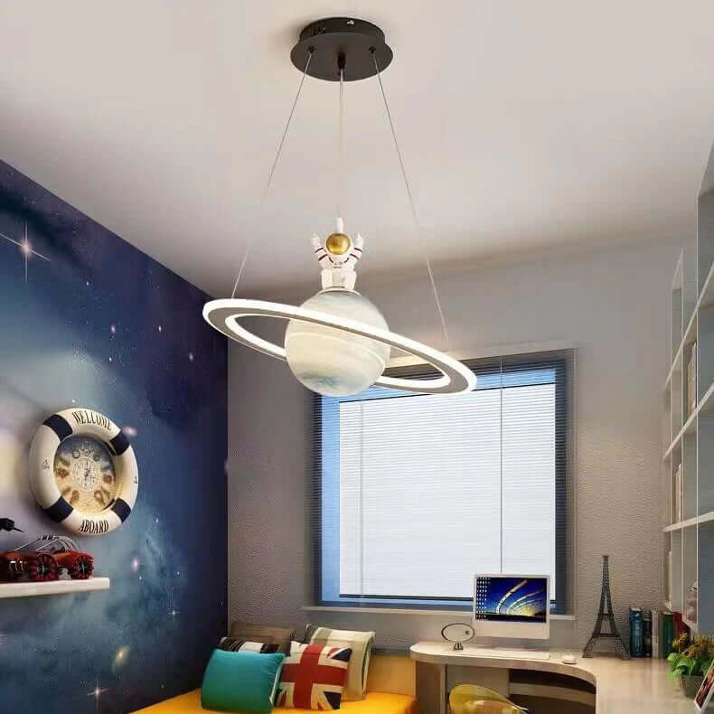 LED Hanglamp Kinderkamer Planeet Metaal Acryl Glas Blauw Plafondlamp Kabel Ophanging Sfeerverlichting Kinderkamer | Sansoti