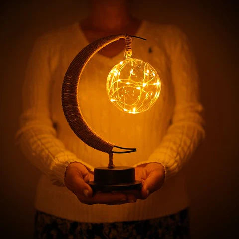 Maanlamp met Natuurlijke Maankraters – Decoratieve Tafellamp met Warm Sfeerlicht in Goud Blauw Paars | Sansoti