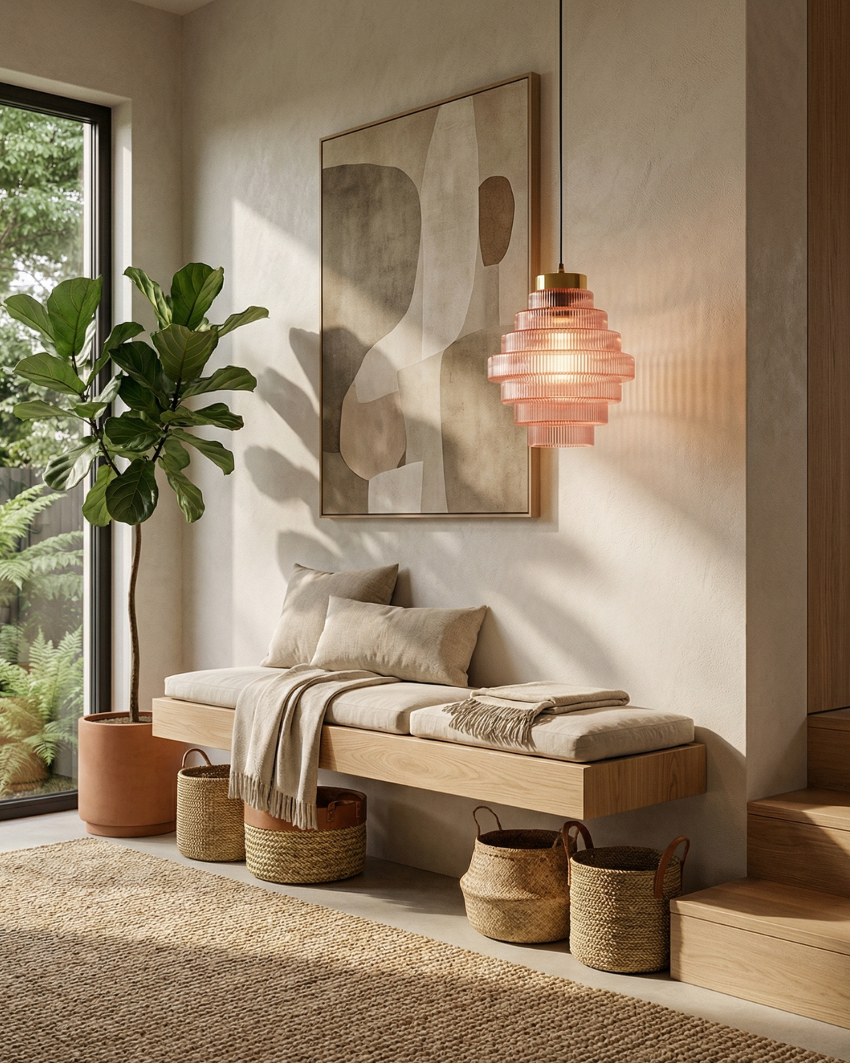 Moderne trapsgewijze glazen hanglamp met gouden detail voor eetkamer en woonkamer – luxe design verlichting | Sansoti
