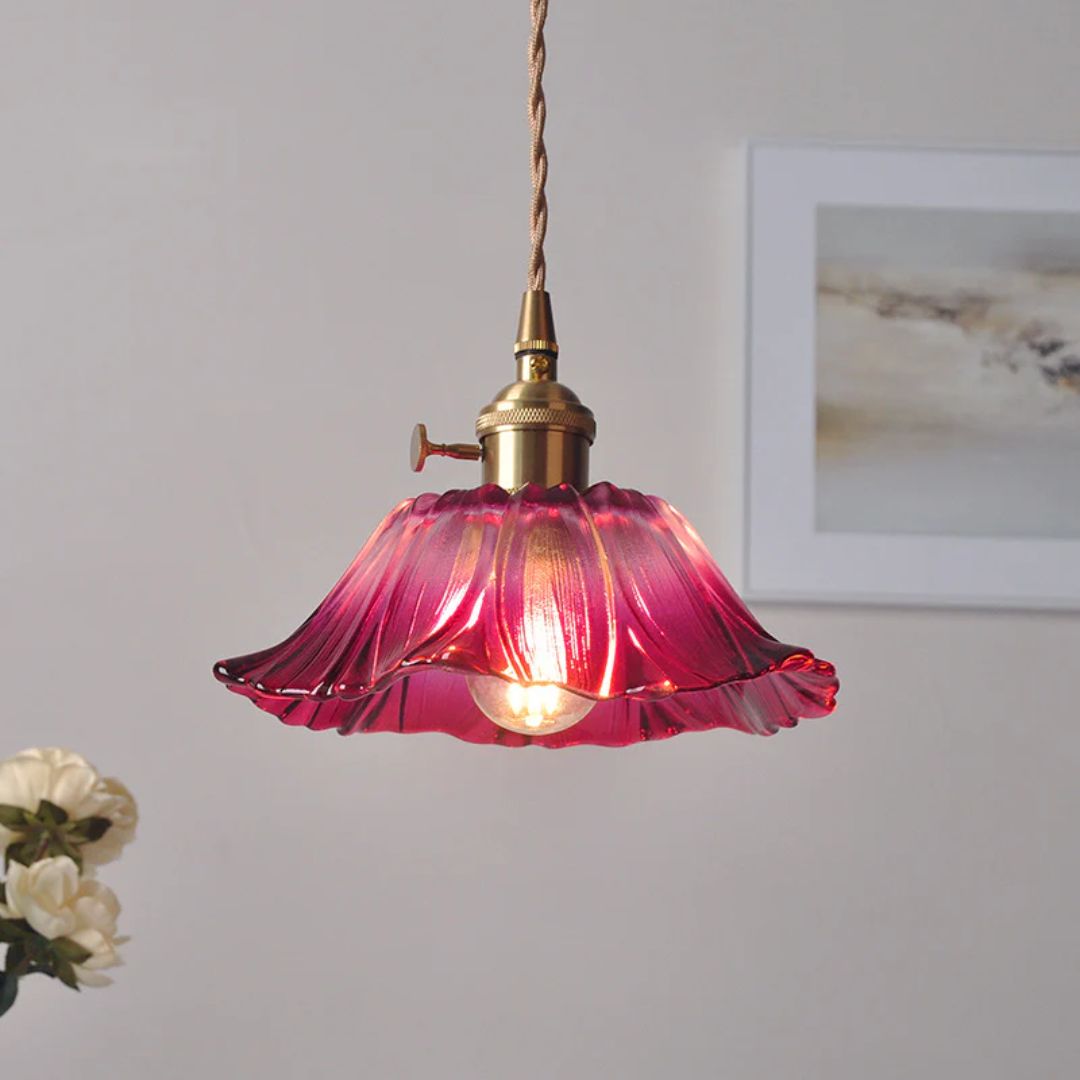 Suspension Cullivan Flower verre métal rouge E27 table à manger éclairage vintage lampe fleur hall éclairage d’ambiance | Restfield