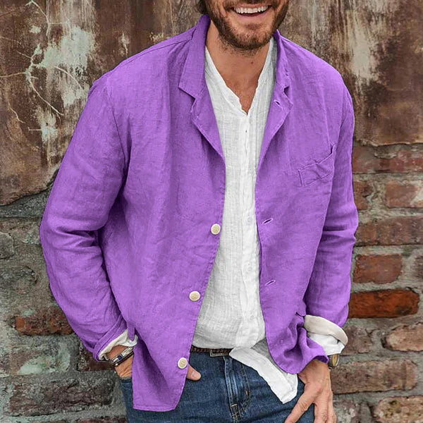 Lichte Herenjack Linnen Katoen Regular Fit Knopen Voorjaar Zomer Overgangsjack Casual Stijl Ademend Comfortabel | Sansoti
