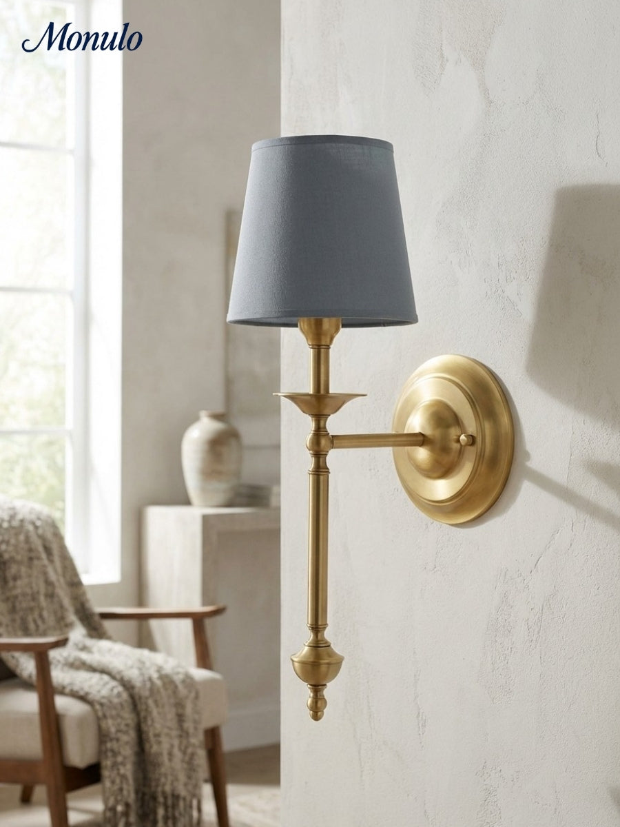 Stoffen Wandlamp met Vintage Koperen Afwerking – Sfeervolle Verlichting voor Hal, Slaapkamer en Woonkamer | Sansoti