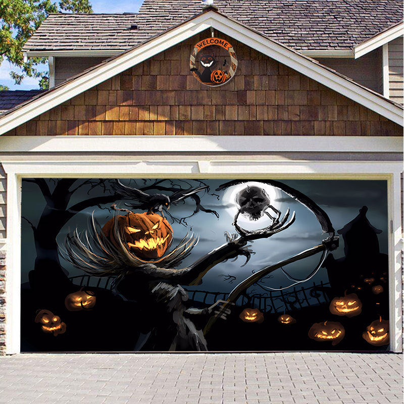 Halloween Garagedeur Decoratie Spookachtige Bedrukking Schaduwdoek Herbruikbaar Horror Sfeer Doek Waterdicht Buiten Feestversiering | Sansoti