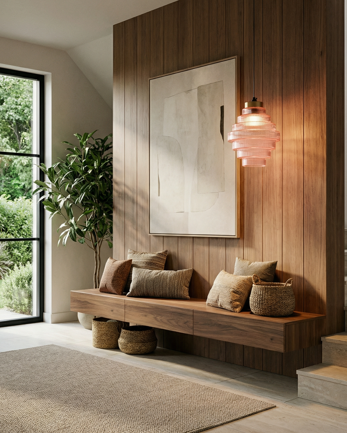 Moderne trapsgewijze glazen hanglamp met gouden detail voor eetkamer en woonkamer – luxe design verlichting | Sansoti