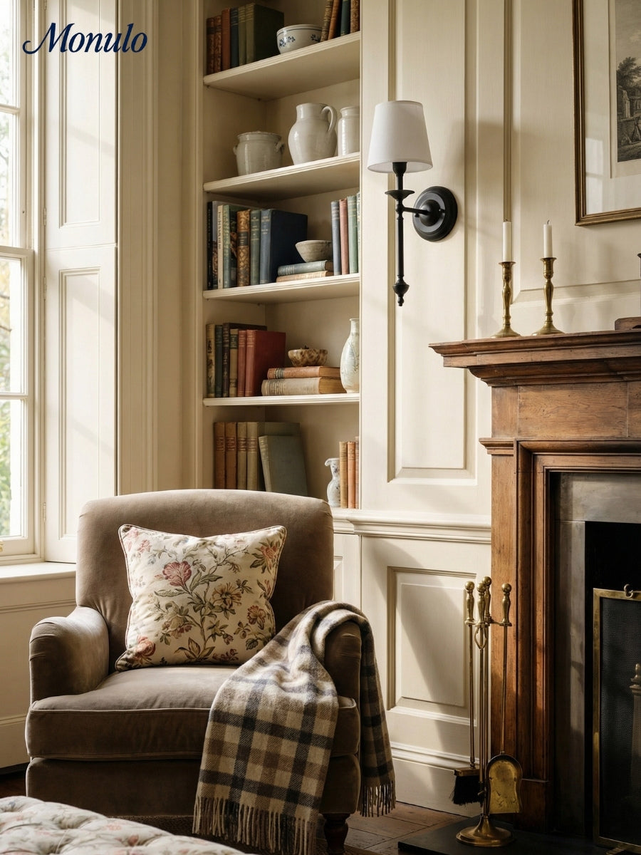 Stoffen Wandlamp met Vintage Koperen Afwerking – Sfeervolle Verlichting voor Hal, Slaapkamer en Woonkamer | Sansoti