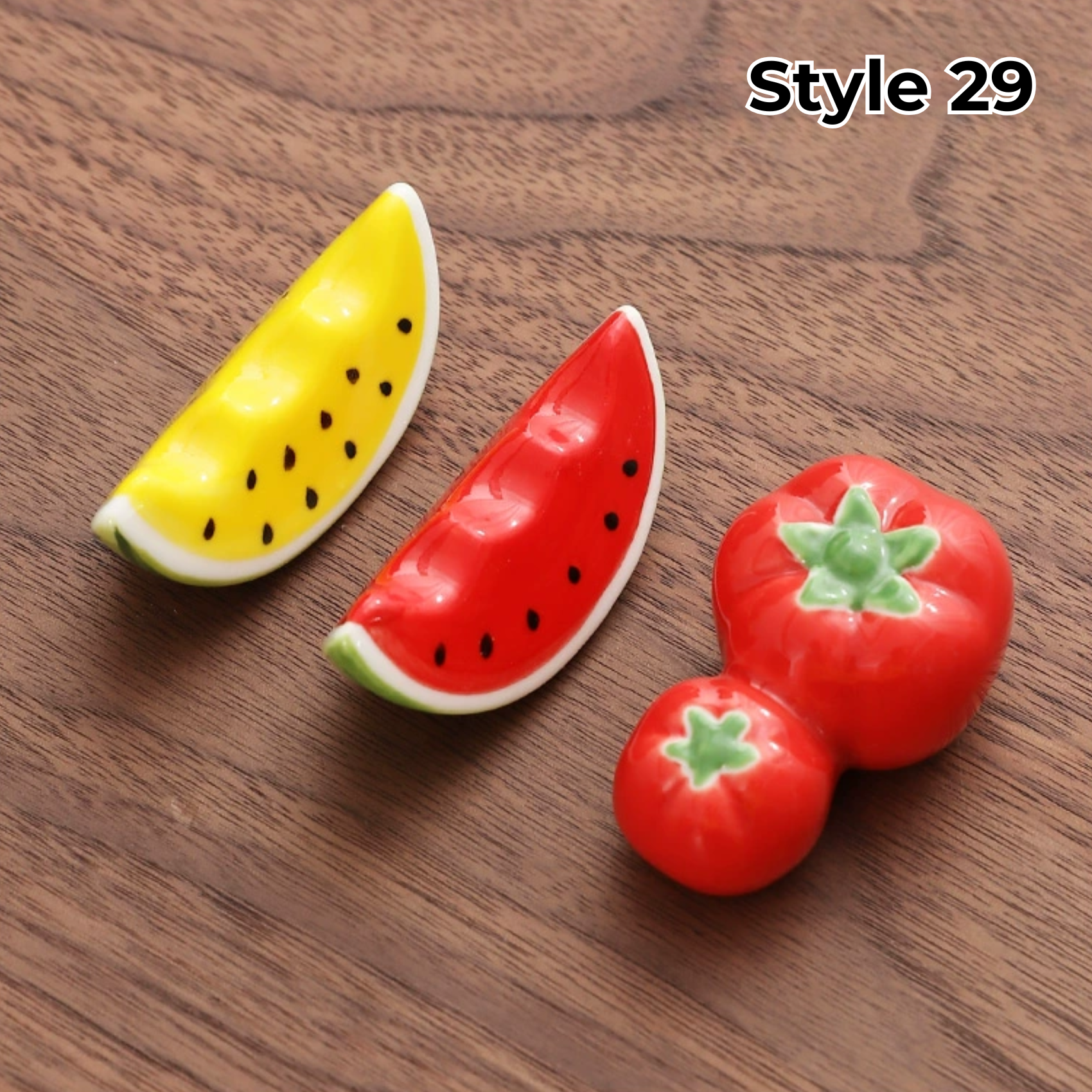 Ceramic Chopstick Rest with Animal and Fruit Motifs – Set of 3 | Sansoti