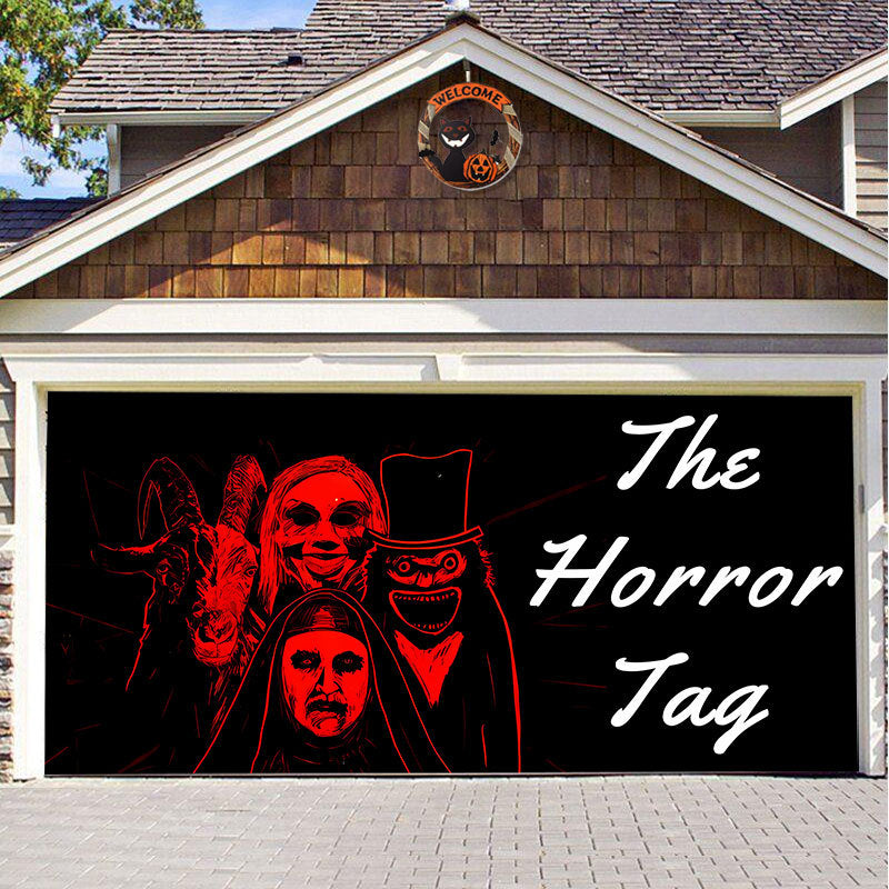 Halloween Garagedeur Decoratie Spookachtige Bedrukking Schaduwdoek Herbruikbaar Horror Sfeer Doek Waterdicht Buiten Feestversiering | Sansoti