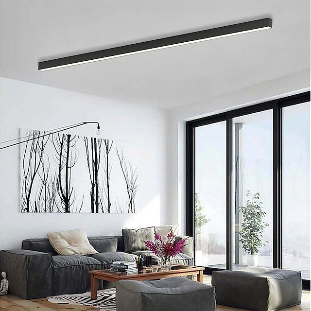 LED Deckenleuchte Schwarz Langgezogen Modern für Wohnzimmer Flur Schlafzimmer Minimalistische Deckenbeleuchtung Innen | Restfield