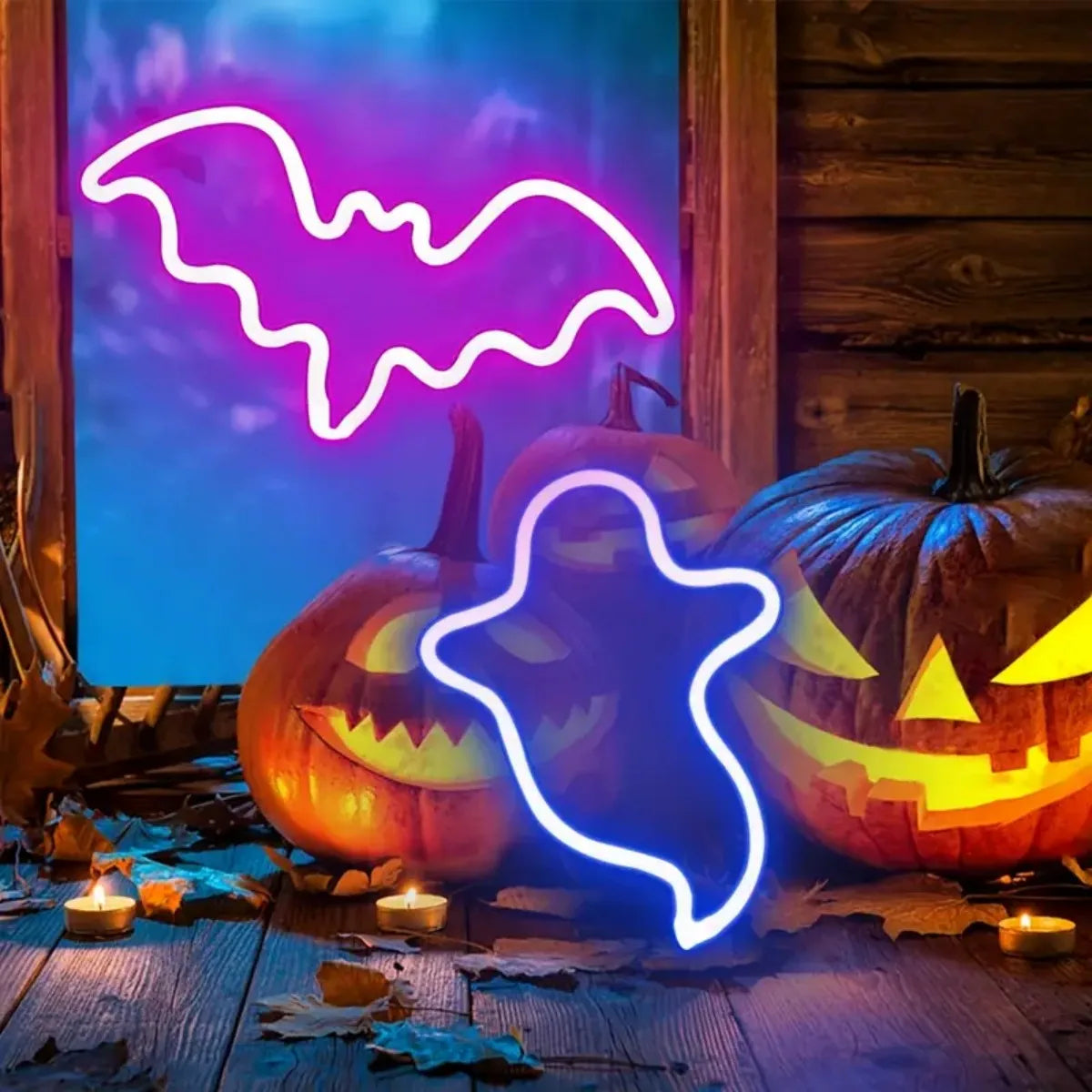 LED-Neonlampe Fledermaus Geist Tisch-Halloween-Dekoration Partybeleuchtung Innen Außen Ambientebeleuchtung | Sansoti