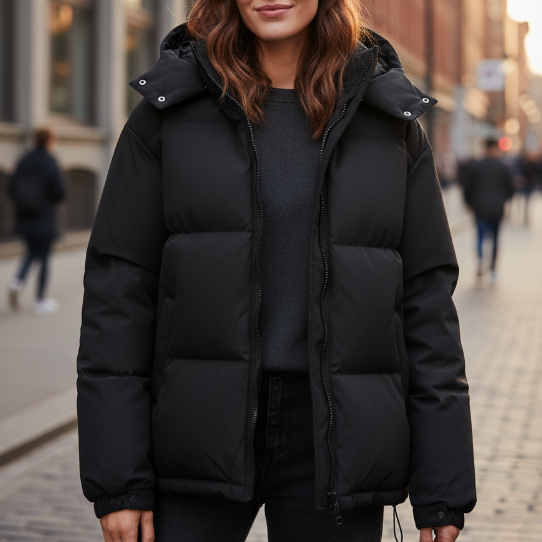 Quilted Women's Jacket, Water-Repellent, Lightweight Polyester, with Hood and Zipper, Winter Outdoor, Black Pink Purple White | Sansoti