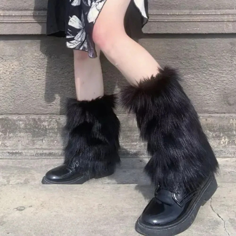 Fluffy Faux Fur Leg Warmers Black Winter Low Over Boots Harajuku Cosplay Accessory Streetwear Fashion | Sansoti