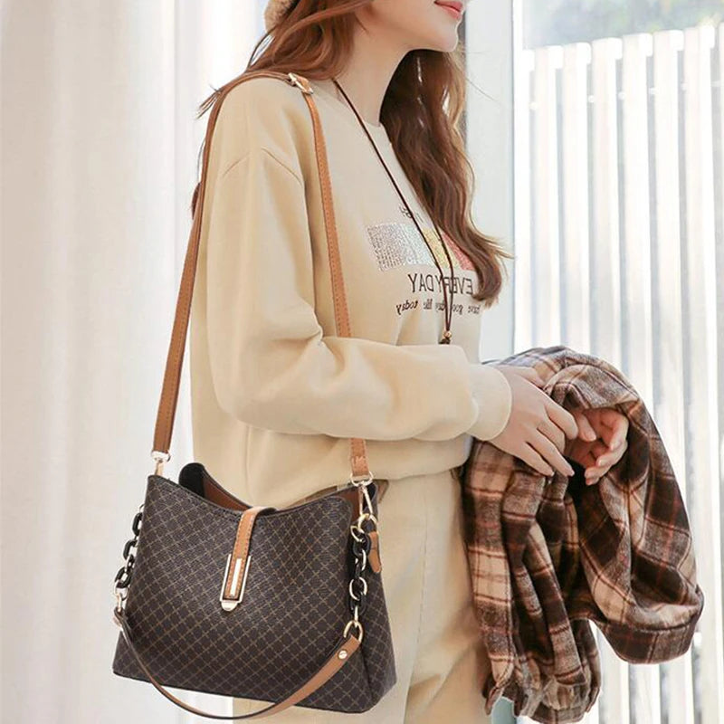 Handgemaakte Schoudertas Dames PU-leer Vintage Stijl Camel Zwart Bruin Dagelijks Gebruik Elegante Tas | Sansoti