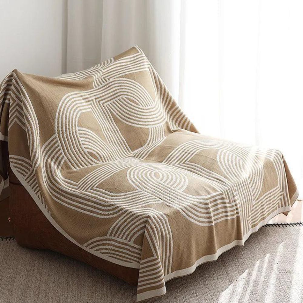 Couverture tricotée à motif géométrique réversible, plaid gris et sable en microfibre, chaud, pour la chambre, le canapé ou le salon | Sansoti