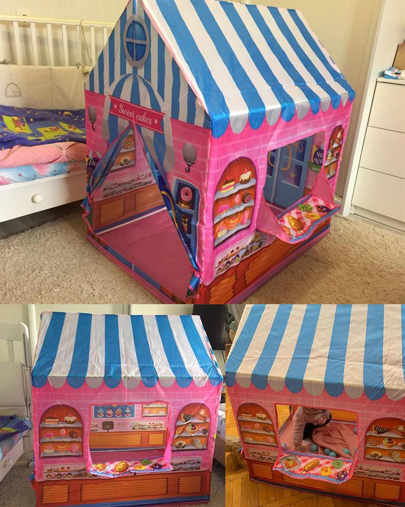 Tente de jeu boulangerie pop-up, maison de jeu 103 x 93 cm, intérieur et extérieur, jeu créatif de rôle, jouet pliable | Sansoti