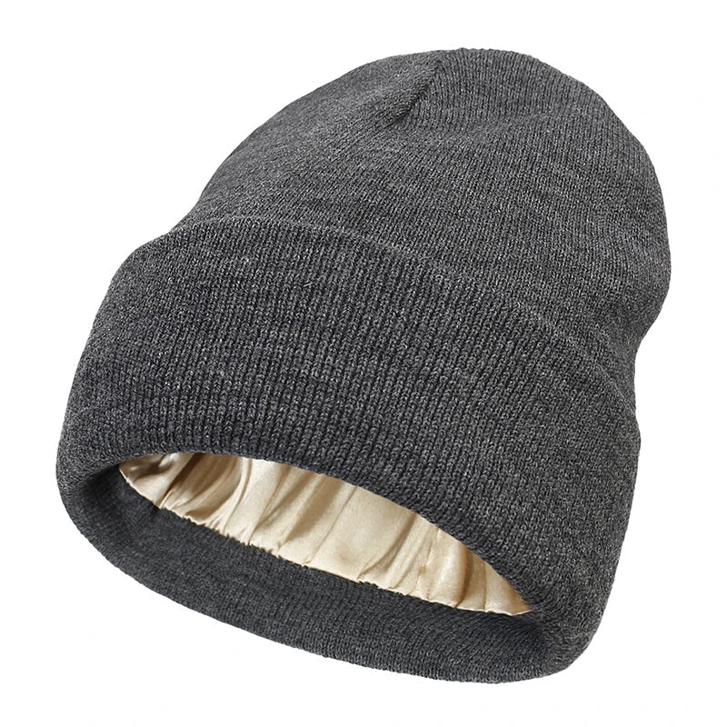 Satin-Lined Women's Hat Winter Hat Hair-Friendly Warm Knitted Beanie Ski Hat Headwear Winter Accessory | Sansoti
