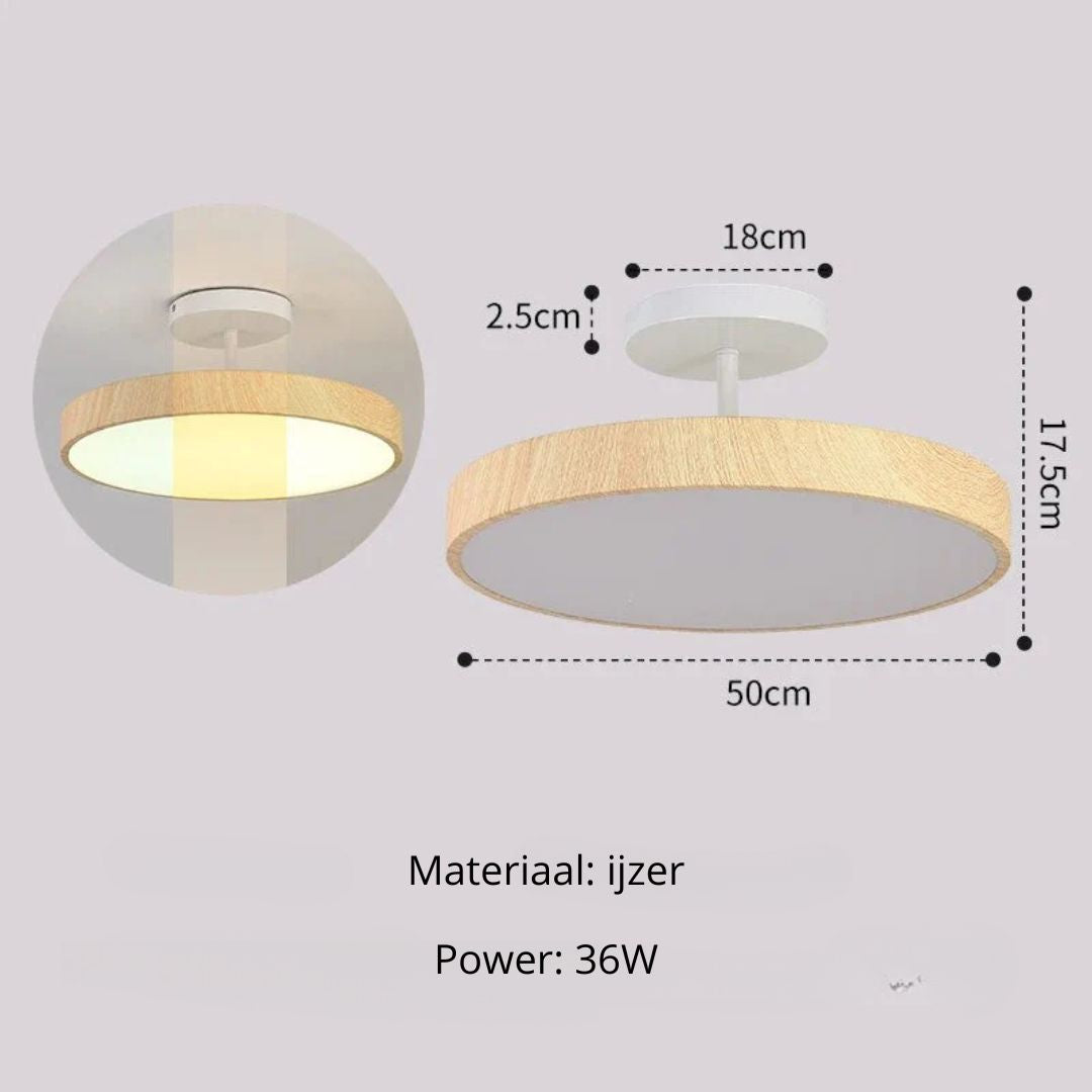 LED-Deckenleuchte Holzoptik Gold Rund Halbaufbau Wohnzimmer Schlafzimmer Esszimmer Design Deckenbeleuchtung | Restfield