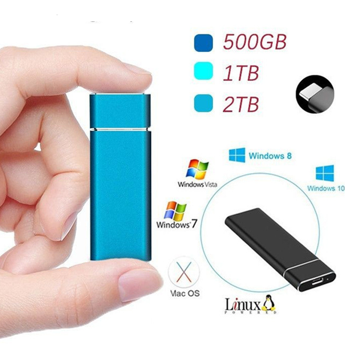 External Hard Drive 520MB/s USB-C 1TB 2TB Aluminum Silver Black Blue Red Portable SSD Storage Data | Sansoti